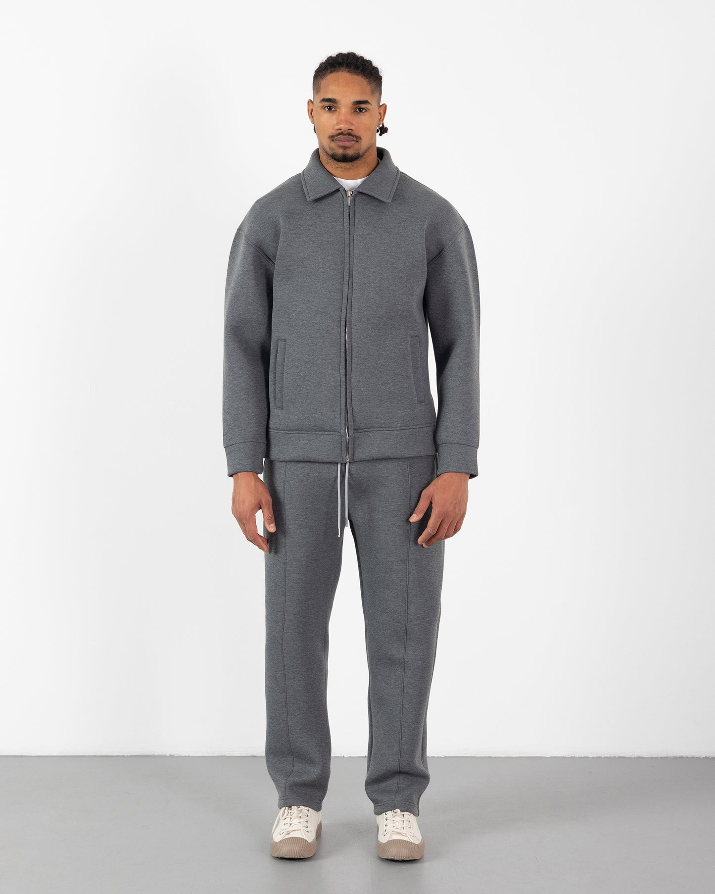 Ensemble Scuba Oversize – Veste Col Chemise + Jogging – Gris Foncé