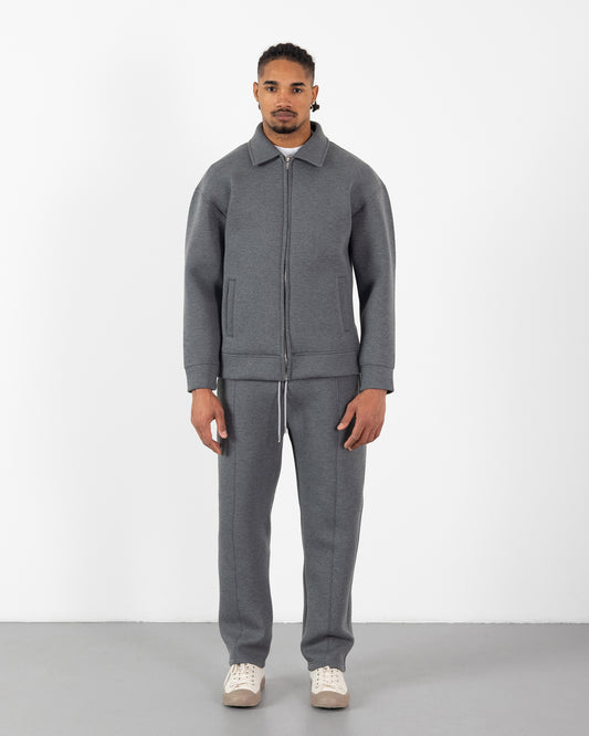 Ensemble Scuba Oversize – Veste Col Chemise + Jogging – Gris Foncé