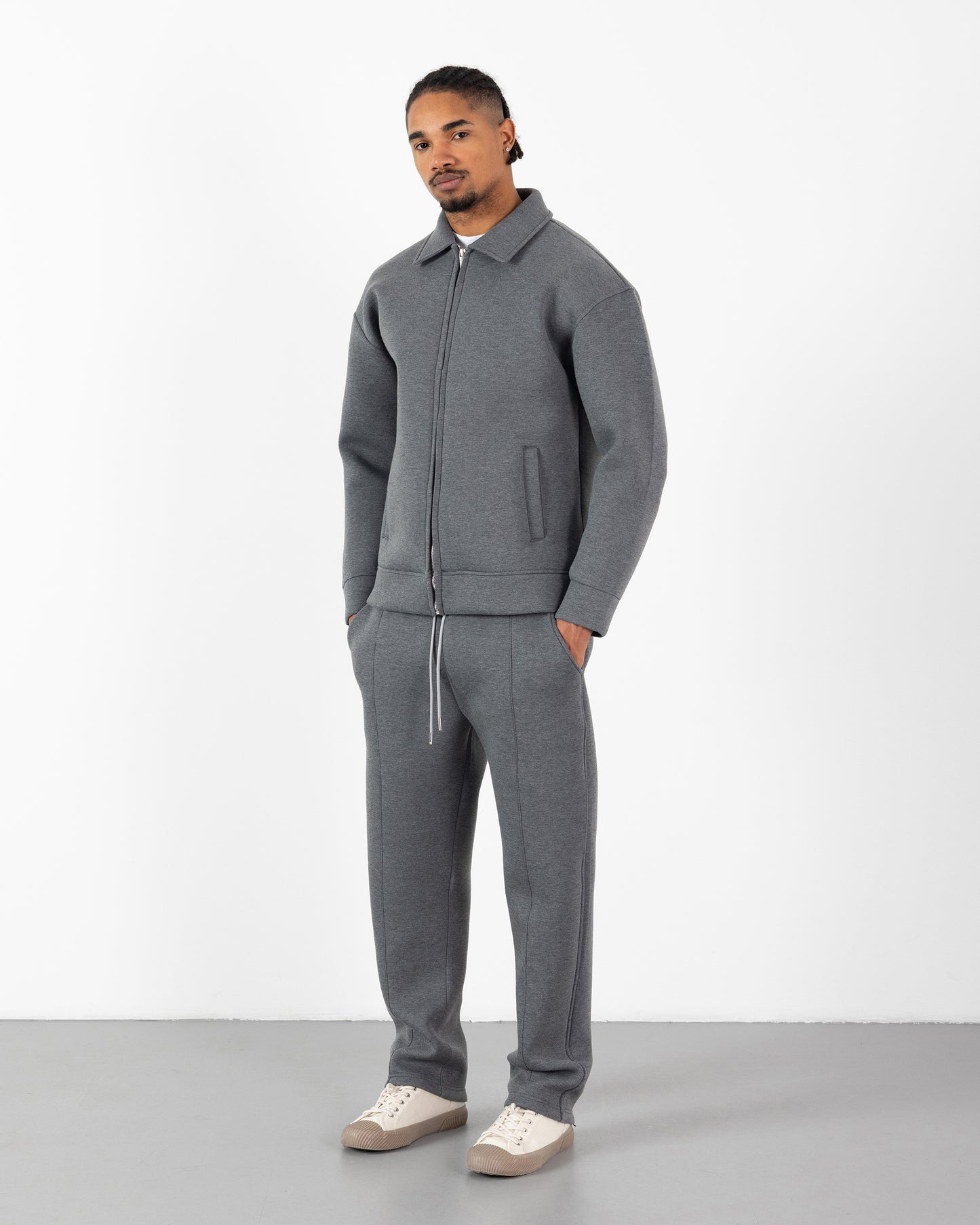 Ensemble Scuba Oversize – Veste Col Chemise + Jogging – Gris Foncé