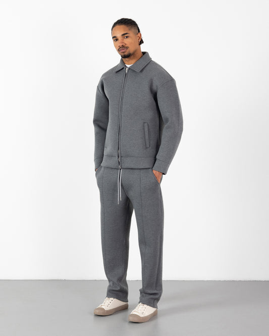 Ensemble Scuba Oversize – Veste Col Chemise + Jogging – Gris Foncé