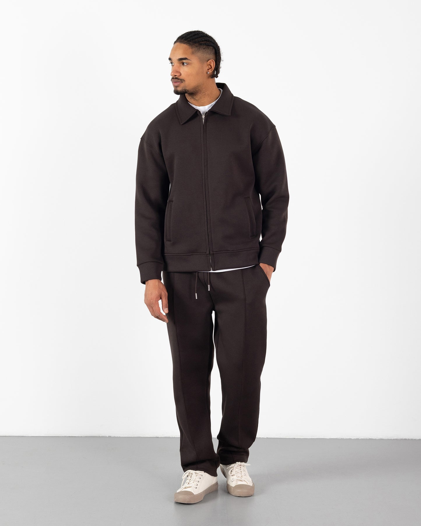 Ensemble Scuba Oversize – Veste Col Chemise + Jogging – Marron