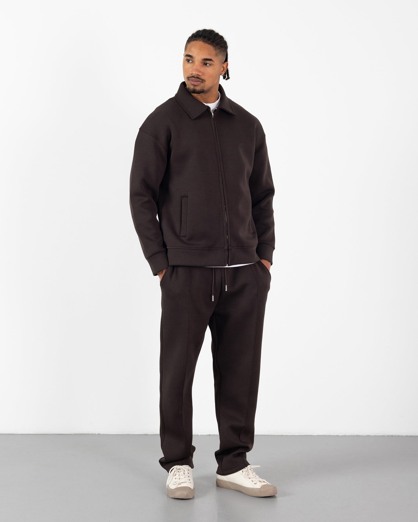 Ensemble Scuba Oversize – Veste Col Chemise + Jogging – Marron