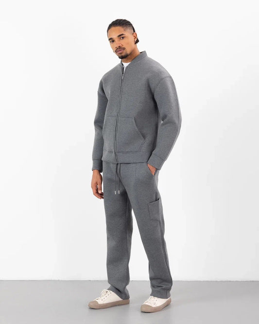 Survêtement Plus Eighteen – OFF THE SYSTEM (PD-7201) – Veste Zippée & Jogger Cargo Unisexe - Gris foncé