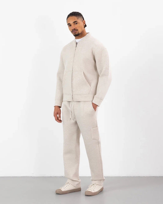 Survêtement Plus Eighteen – OFF THE SYSTEM (PD-7201) – Veste Zippée & Jogger Cargo Unisexe - Beige / Sable clair