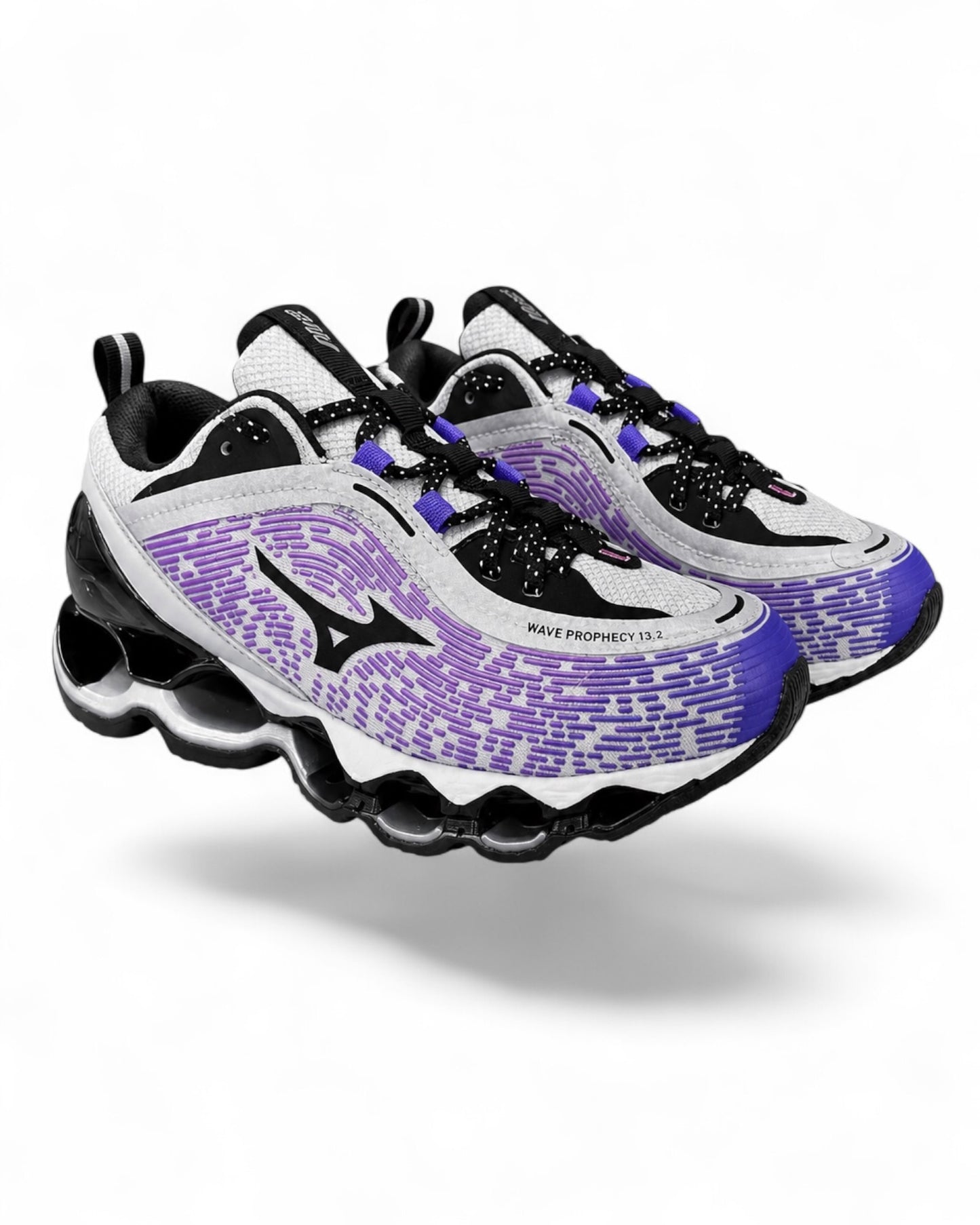 Mizuno Wave Prophecy 13.2 D1GA260505 White Silver Harbor Mist paire homme vue avant trois quarts