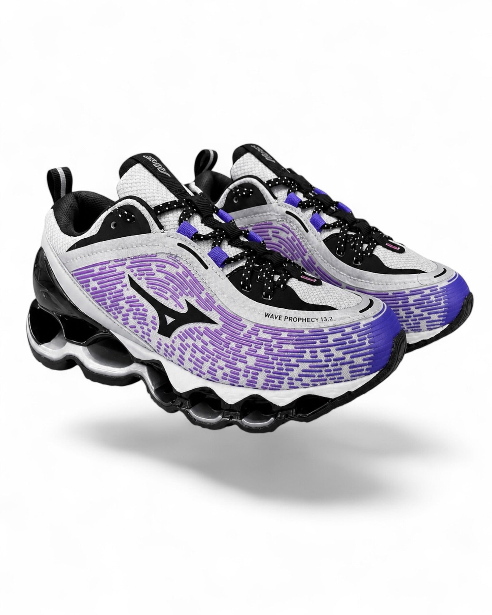 Mizuno Wave Prophecy 13.2 D1GA260505 White Silver Harbor Mist paire homme vue avant trois quarts