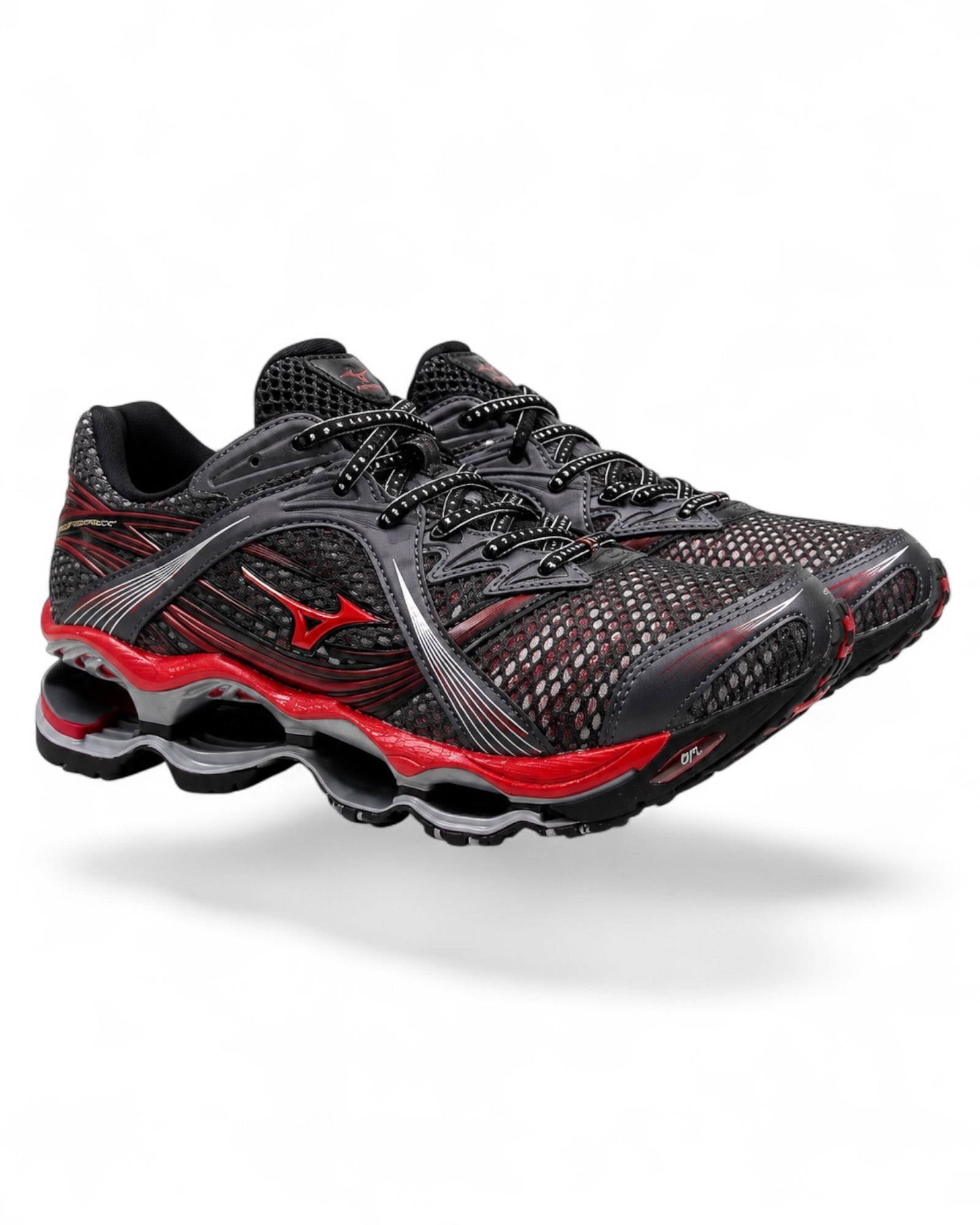 Mizuno Wave Prophecy 1 Harbor Mist Chinese Red Black paire vue avant trois quarts