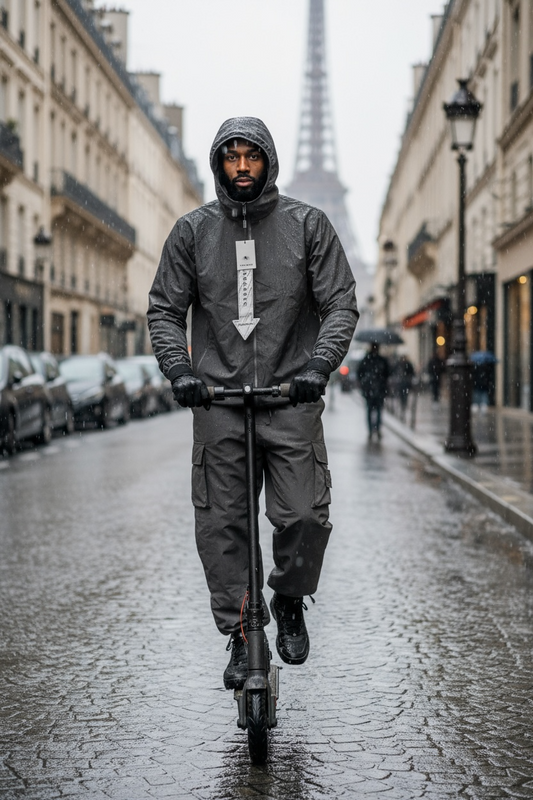 FUSIONAL – Veste noire imperméable avec cagoule intégrée | Style urbain & performance extrême