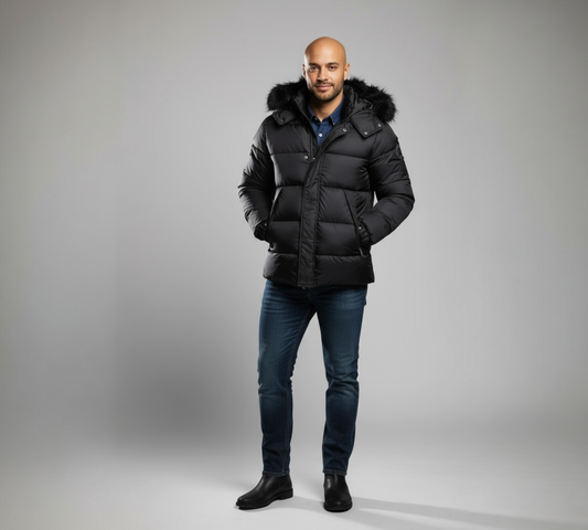 PARAGOOSE – Doudoune WINNIE | Doudoune noire à capuche fourrure (XS à 3XL)