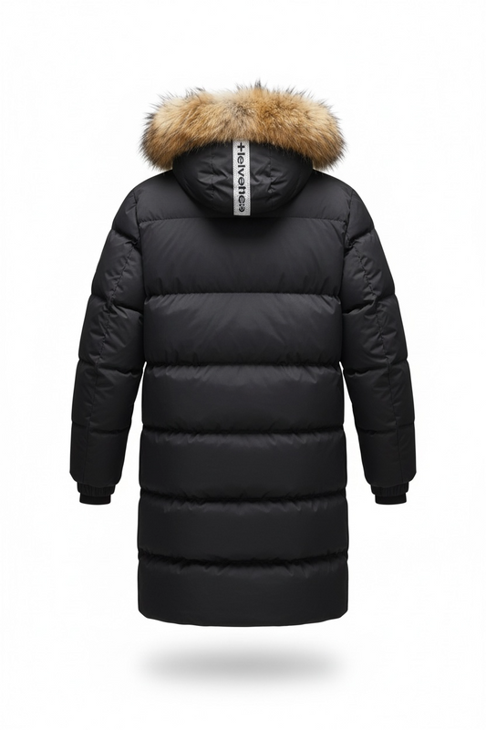 Parka Helvetica Mountain Pioneers  X.TREM K2 Noir – Ultra Chaude, Intérieur Aluminium, Fourrure Détachable