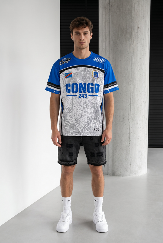 T-shirt Congo 243 RDC – Maillot Streetwear Bleu Blanc Homme