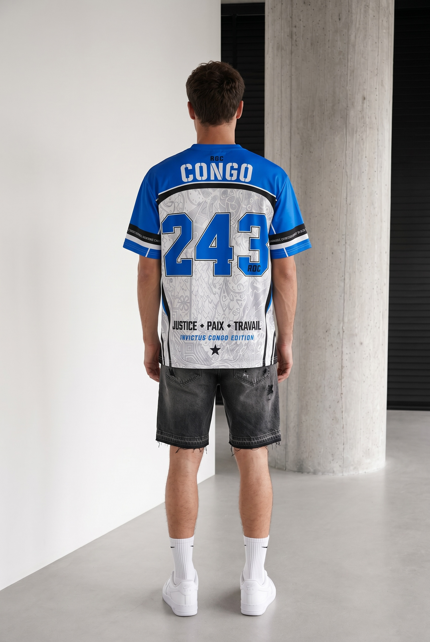 T-shirt Congo 243 RDC – Maillot Streetwear Bleu Blanc Homme