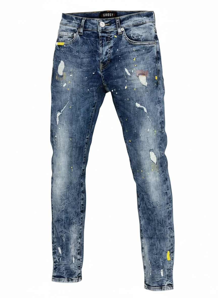 Jean Ghost Summer Blue Paint Destroy Homme – Denim Stretch Premium