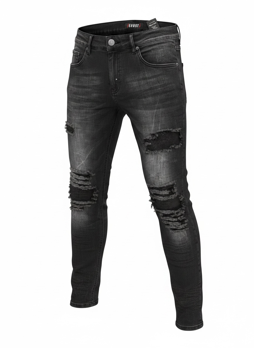 Jean Ghost Rebel Black Destroy Homme – Denim Stretch Noir Premium