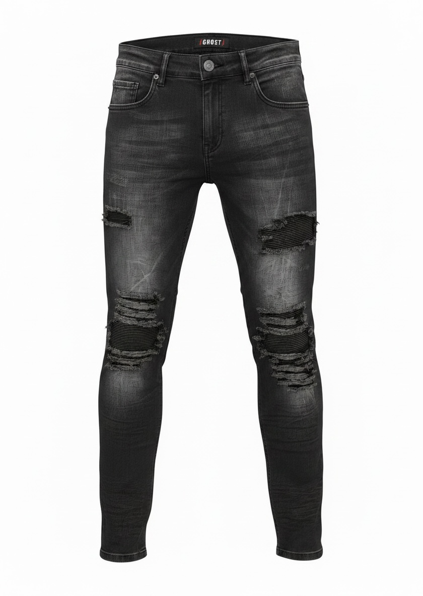 Jean Ghost Rebel Black Destroy Homme – Denim Stretch Noir Premium