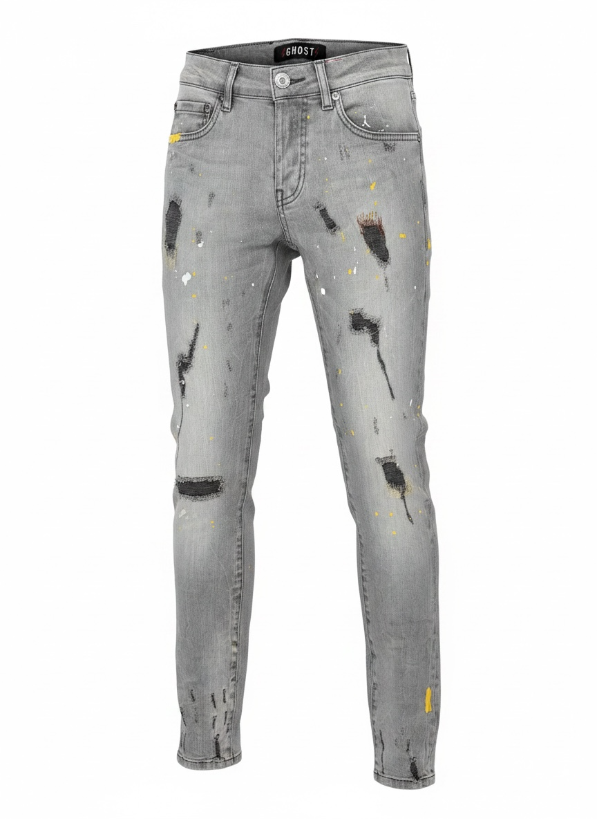 Jean Ghost Grey Paint Summer Homme – Denim Stretch Gris Destroy Premium