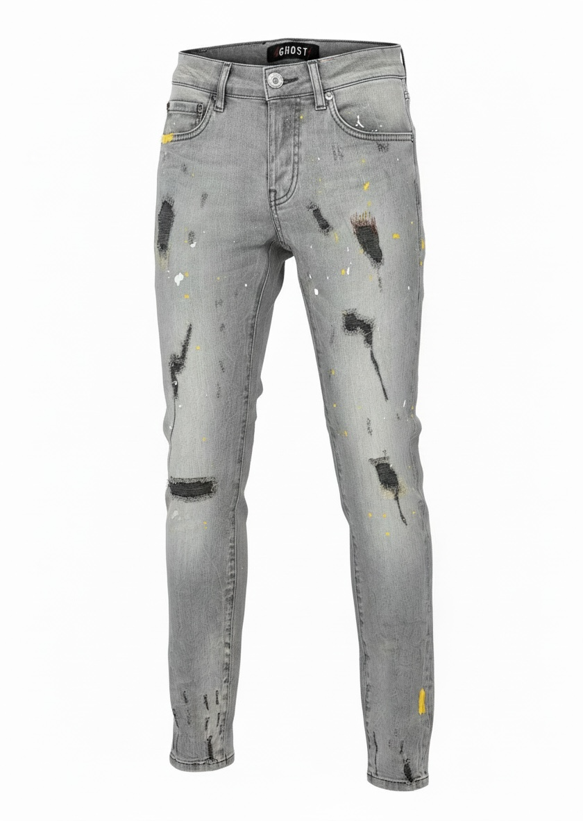 Jean Ghost Grey Paint Summer Homme – Denim Stretch Gris Destroy Premium