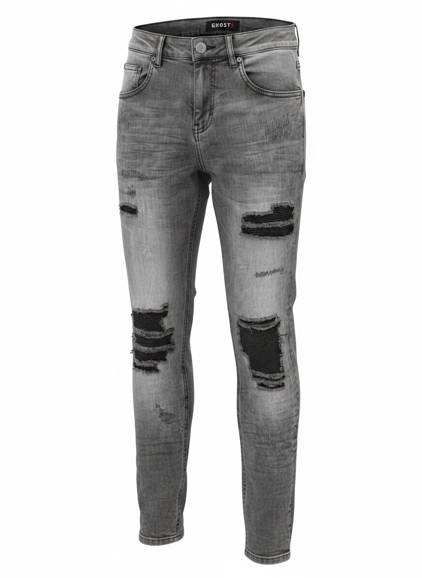 Jean Ghost Rebel Grey Destroy Homme – Denim Gris Premium Stretch