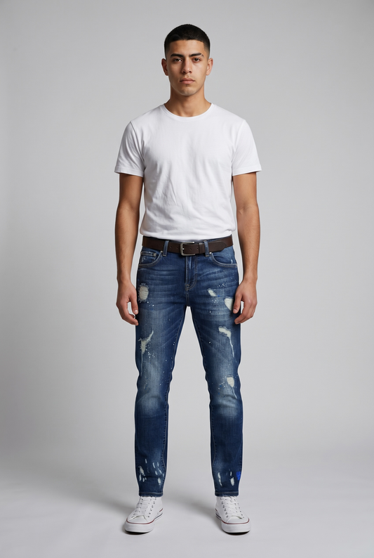 Jean Ghost Paint Blue Destroy Homme – Denim Bleu Premium Streetwear