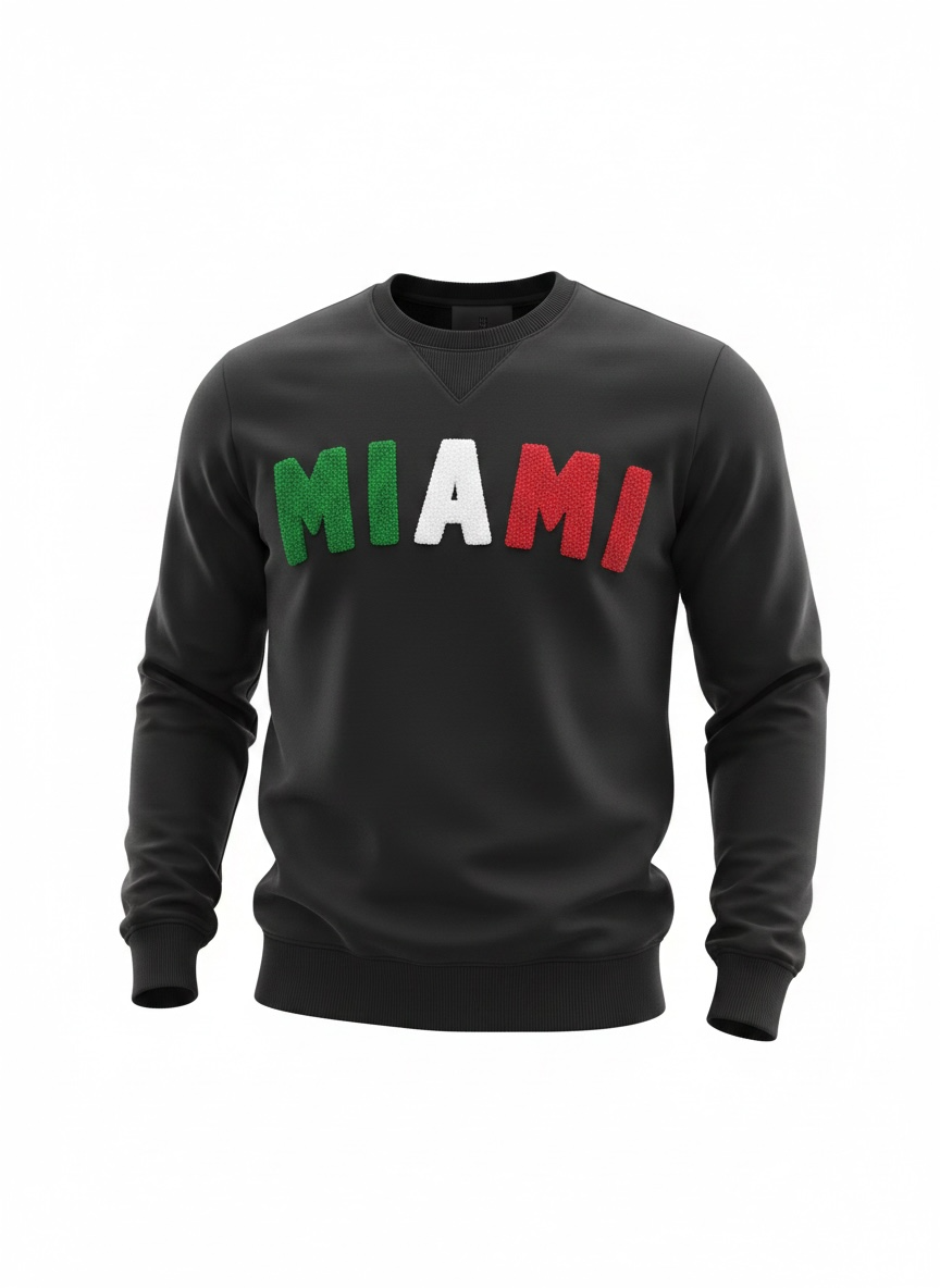 Sweat Explicit Miami Noir Homme – Broderie Relief Tricolore Premium