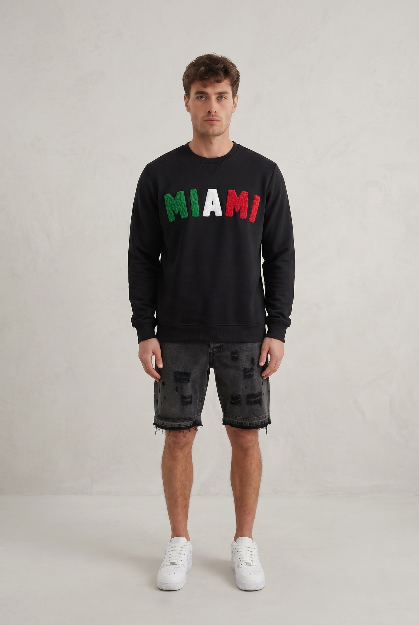 Sweat Explicit Miami Noir Homme – Broderie Relief Tricolore Premium