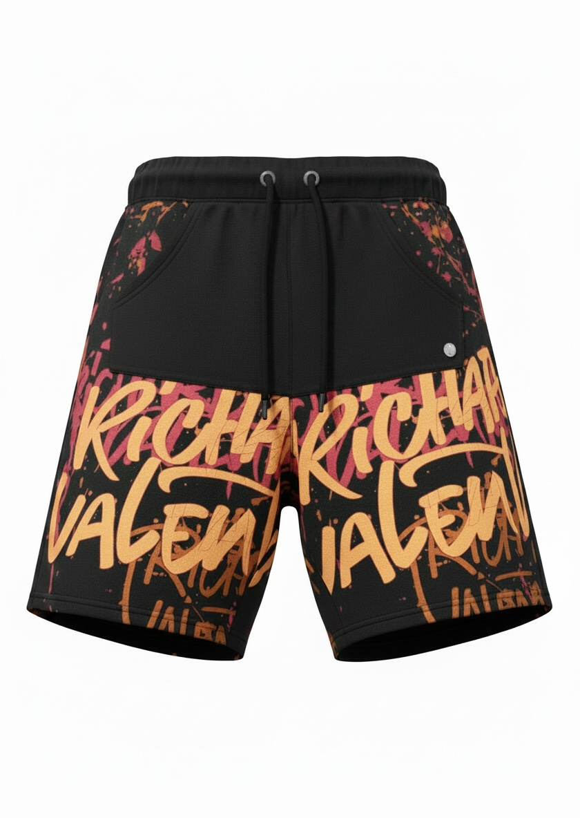 Short Richard Valentine Shadenail Noir Graffiti Homme – Coton Premium Made in Italy