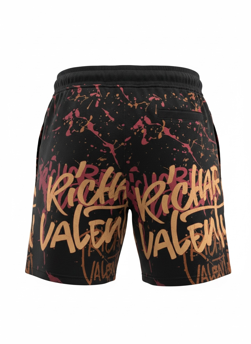 Short Richard Valentine Shadenail Noir Graffiti Homme – Coton Premium Made in Italy