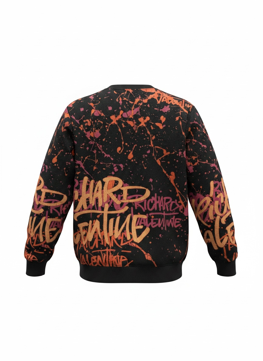 Sweat Richard Valentine Noir Graffiti Orange Rose – Made In Italy