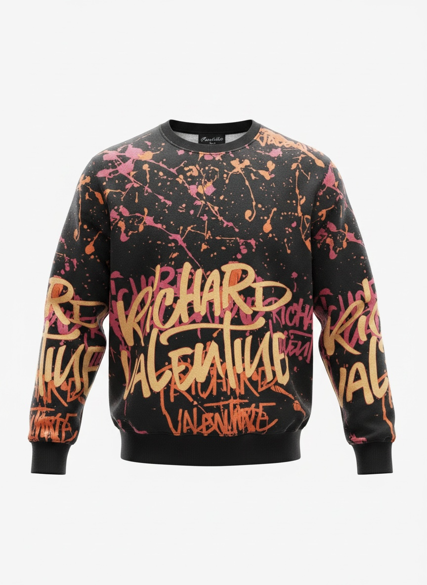 Sweat Richard Valentine Noir Graffiti Orange Rose – Made In Italy
