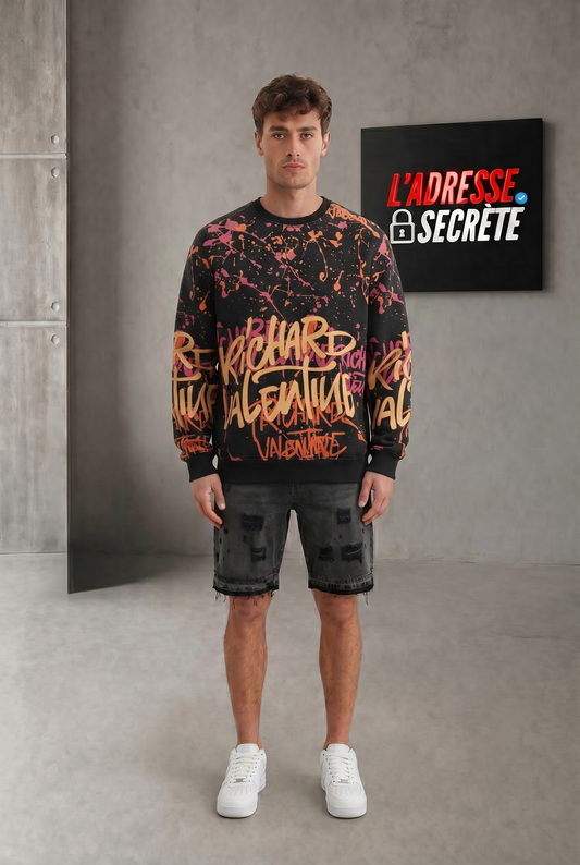 Sweat Richard Valentine Noir Graffiti Orange Rose – Made In Italy