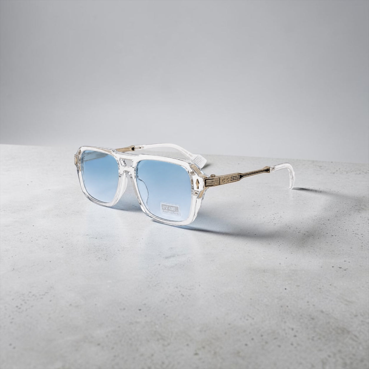 Lunettes de Soleil Transparentes Gold & Ice Blue UV400 – Style Luxe Unisexe