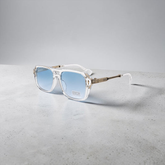 Lunettes de Soleil Transparentes Gold & Ice Blue UV400 – Style Luxe Unisexe