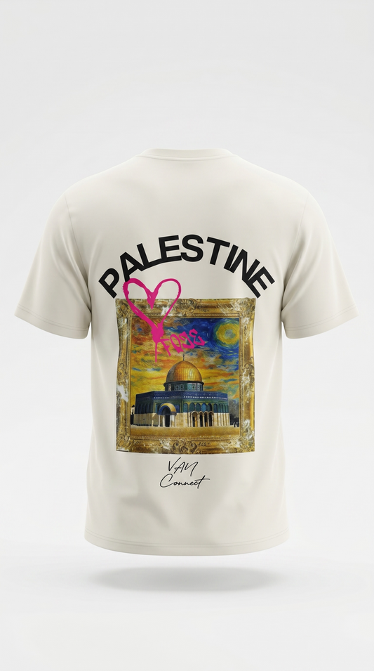 T-shirt Palestine Connect Studio Paris Blanc Cassé – Dôme du Rocher Art Premium